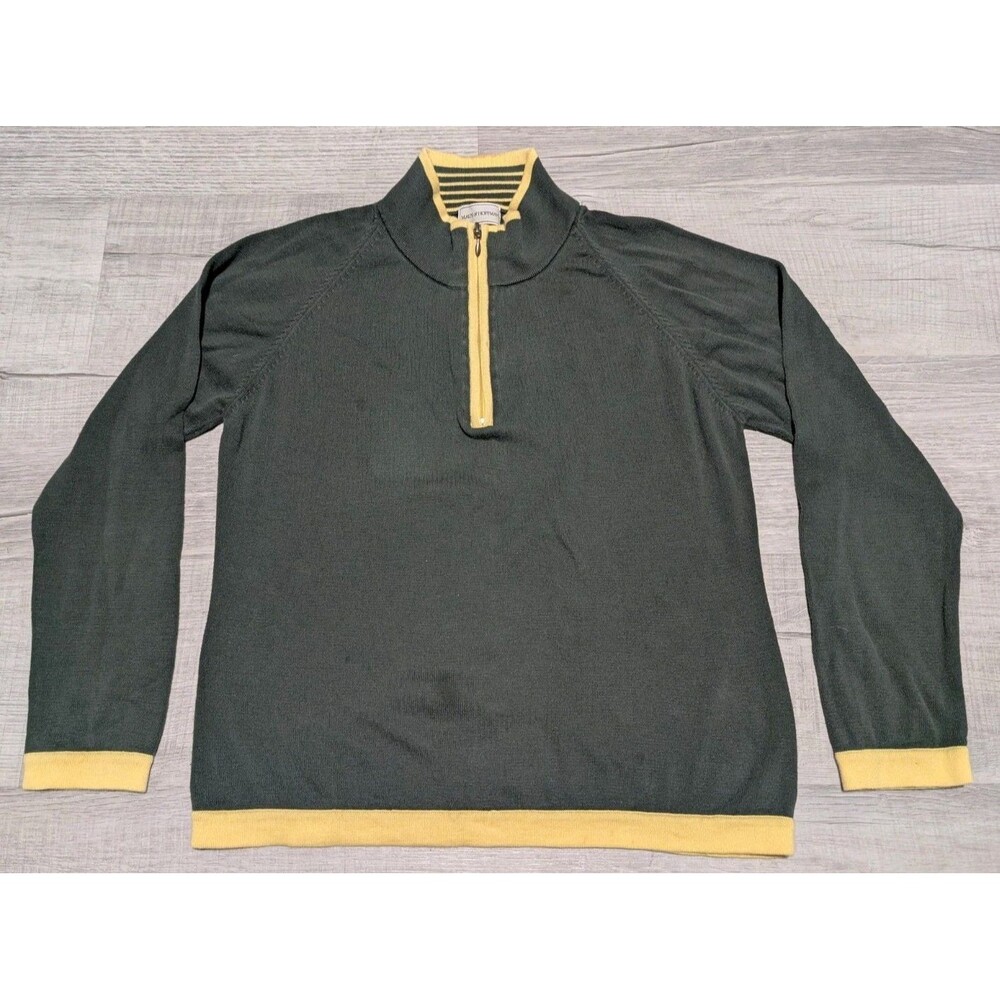 Maus & Hoffman Quarter Zip Sweater Mens Sz Medium Long Sleeve Green Yellow